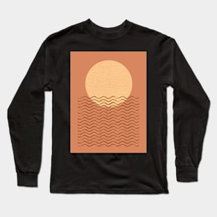 Ocean Wave Sun - Orange - Mid century modern Long Sleeve T-Shirt